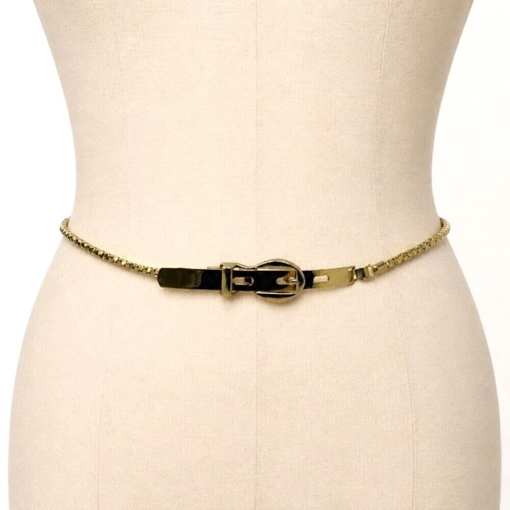 Vintage Gold Skinny Chain Belt Minimalist 70s 80s Disco Era S/M womens belt